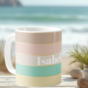 Pastell Gold Custom Summer Colour Block Stripes Coffee Mug