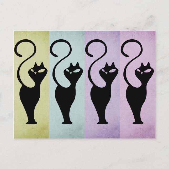 Pastello Cats Black Silhouette Postcard (Front)