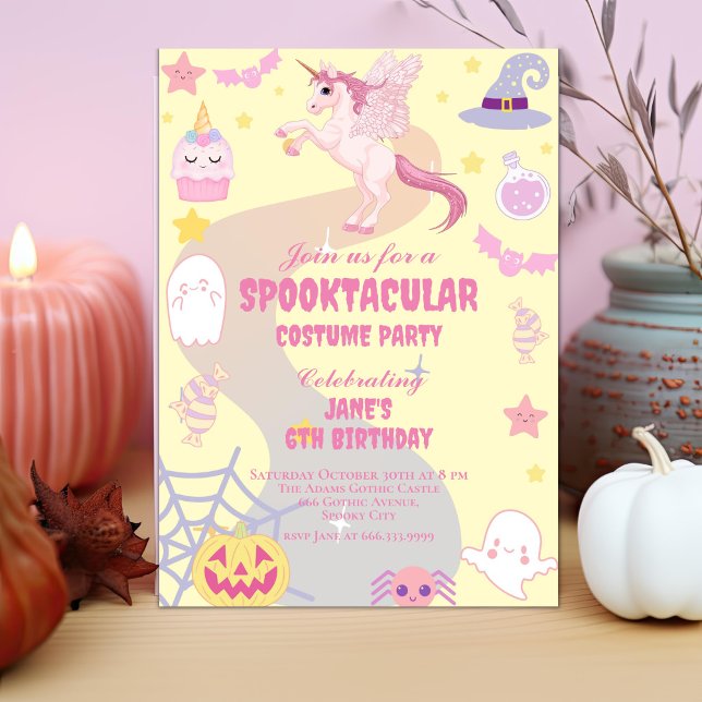 Pasteloween Cute Unicorn Halloween Birthday Party Invitation (Creator Uploaded)