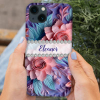 Pastels 3D flowers arrangement , diamond frame