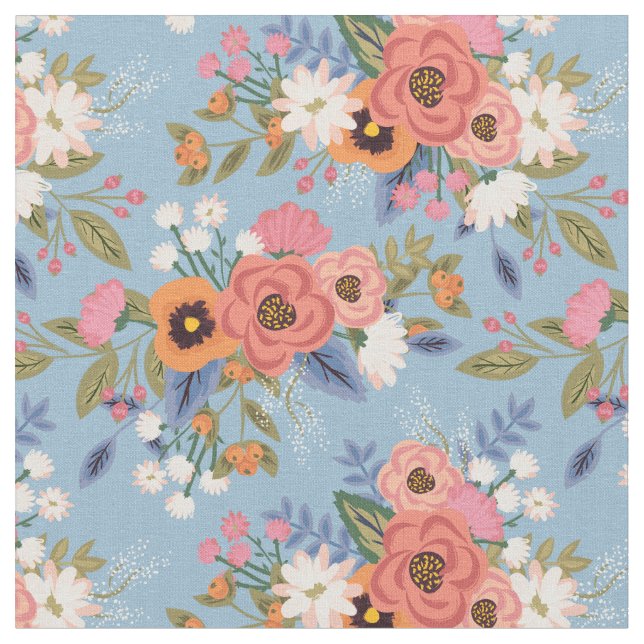 Pastels Boho Floral Bouquets Pattern Fabric (Close Up)