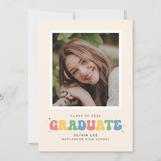 Pastels Groovy Retro Photo Graduation Announcement (Front)