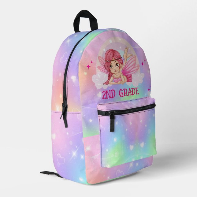 Pastels Hearts and Fairy on A Cloud Personalised Printed Backpack (Back Corner Left)