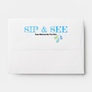 Pastels Inside Blue "Sip and See" on Flap Envelope