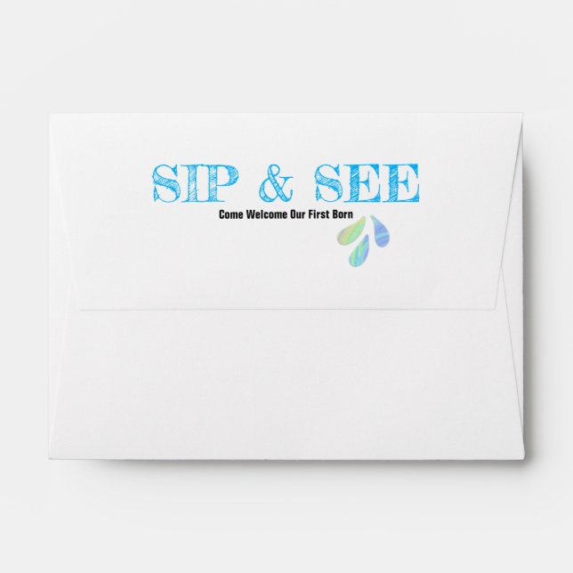 Pastels Inside Blue "Sip and See" on Flap Envelope (Back (Top Flap))
