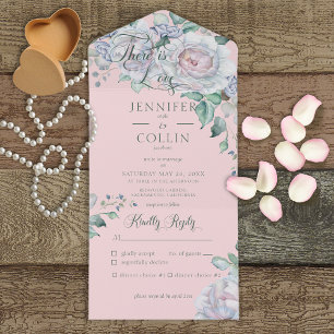 Pastels & White Peonies Floral Pink Dinner All In One Invitation