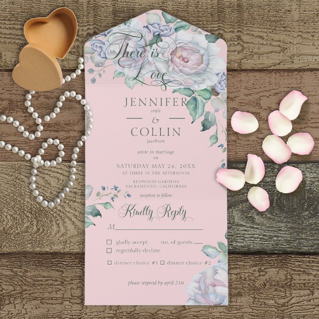 Pastels & White Peonies Floral Pink Dinner All In One Invitation (Creator Uploaded)