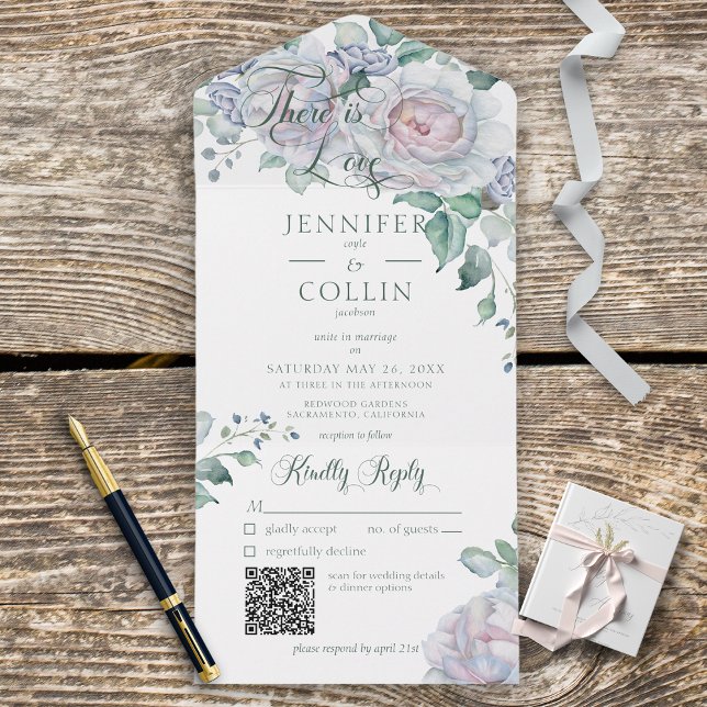 Pastels & White Peonies Floral White QR Code All In One Invitation (Creator Uploaded)