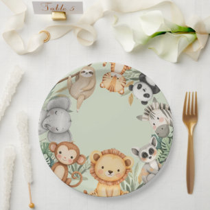 PastelTropical Wild One Jungle Safari Animals  Paper Plate
