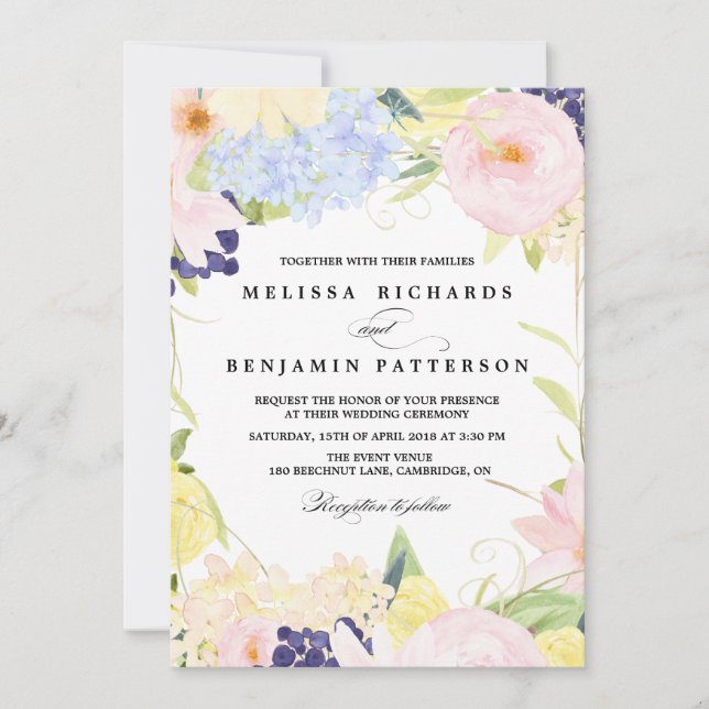 Paster Spring Flowers Wedding Invitation (Front)