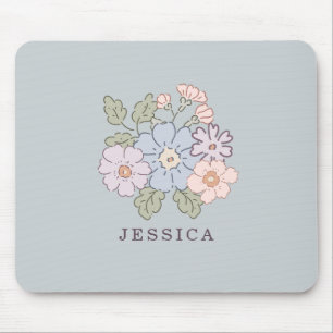 Pasterl Flowers on the light blue backgroud Mouse Pad