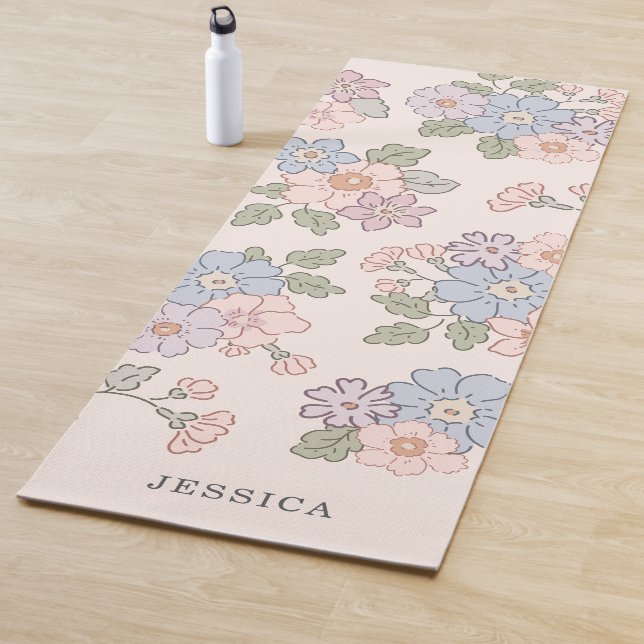 Pasterl Flowers on the light pink background  Yoga Mat (In Situ)