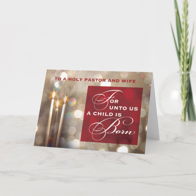 Pastor and Wife Christmas Candles Child is Born  Card (Front)