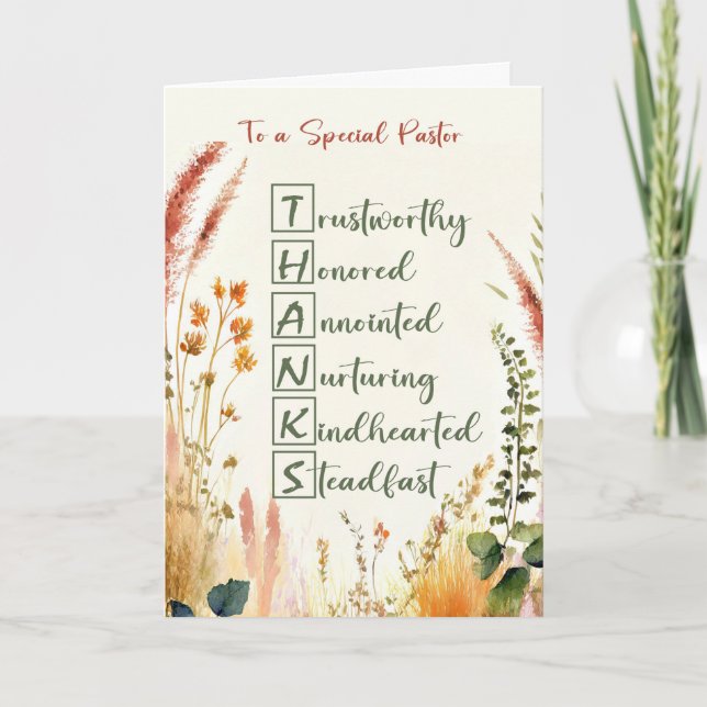 Pastor Appreciation Day Acrostic Words Wildflowers Card (Front)