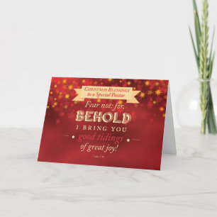 Pastor Christmas Blessings Red, Gold Stars Holiday Card
