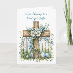Pastor Easter Blessings Cross White Fence Flowers Card