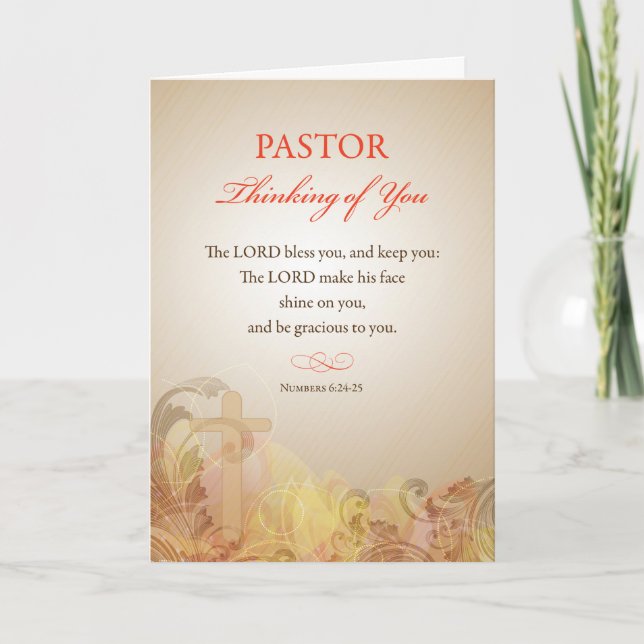 Pastor Get Well Swirls, Cross on Brown, Bless Card (Front)