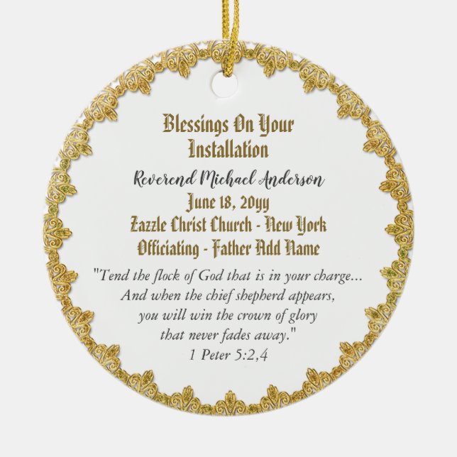 Pastor Installation Gift Personalised Priest Ceramic Ornament (Front)