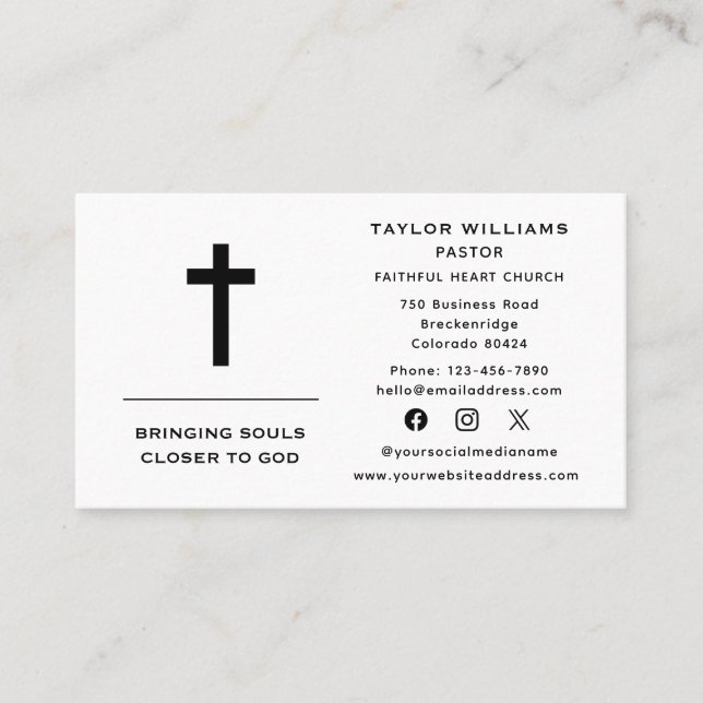 Pastor Minister Religious Faith Cross Social Media Business Card (Front)