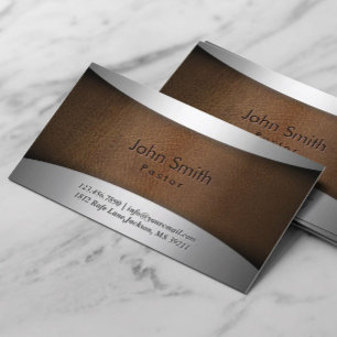 Pastor Modern Metal Steel & Leather Business Card