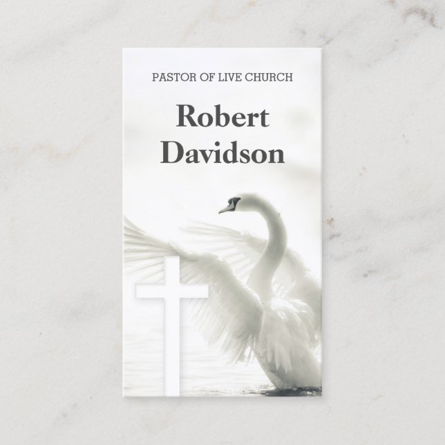 Pastor Of Church White Cross & Swan Bird Inspiring Business Card (Front)