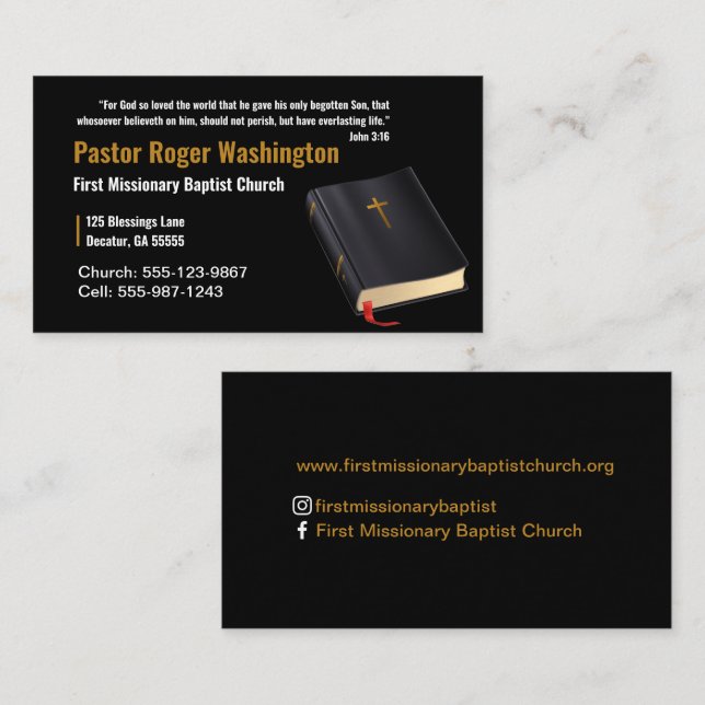 Pastor or Deacon Bible Church Business Card (Front/Back)
