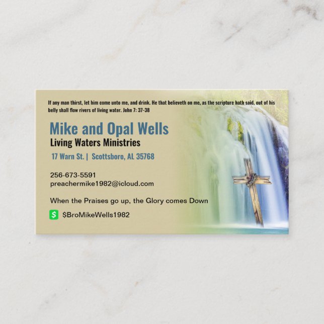 Pastor or Deacon Cross waterfall Church Business C Business Card (Front)