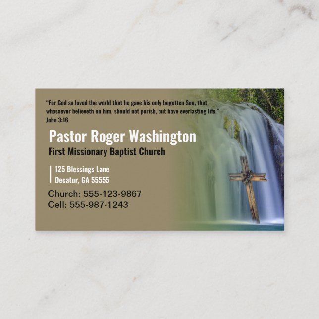Pastor or Deacon Cross waterfall Church Business Card (Front)