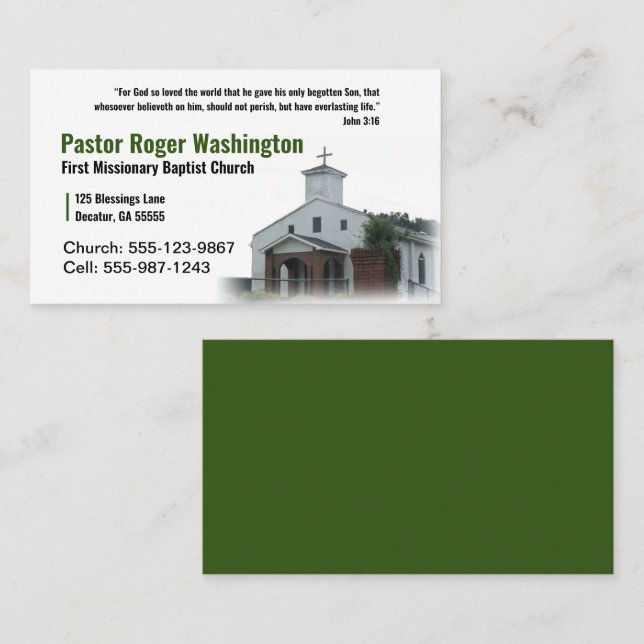Pastor or Deacon Photo Church Business Card (Front/Back)