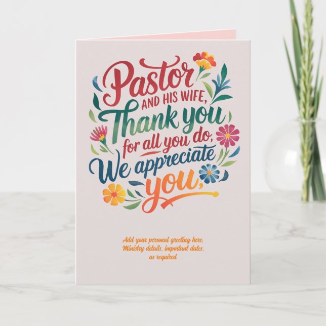 ✝️ Pastor Pastor's Wife Appreciation Anniversary   Thank You Card (Front)