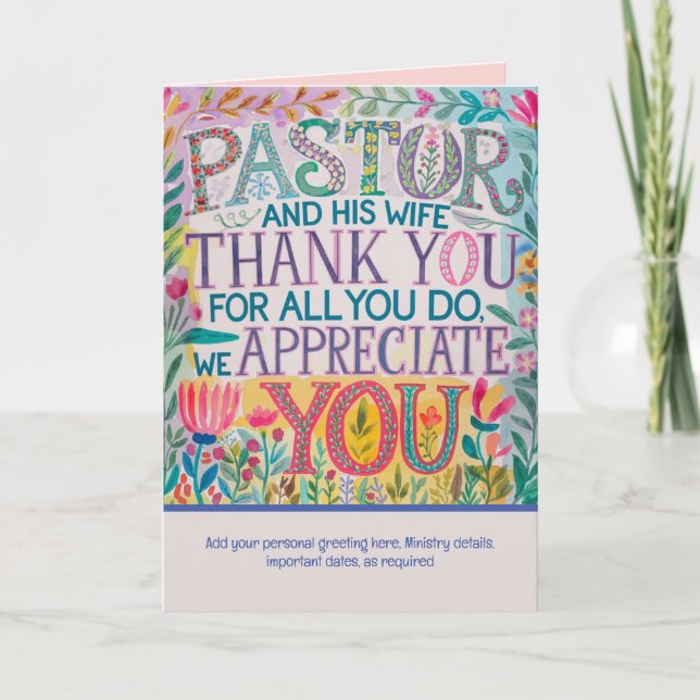 ✝️ Pastor Pastor's Wife Appreciation Anniversary   Thank You Card (Front)