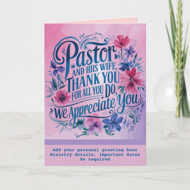 ✝️ Pastor Pastor's Wife Appreciation Anniversary   Thank You Card (Front)