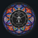 Pastor Priest Ordination Anniversary Stained Glass Large Clock<br><div class="desc">ANY number of years as an Ordained Pastor, Priest Minister Deacon etc. Ordination Anniversary personalised commemorative keepsake Gift with text template fields for you to add name, date and other text as desired. Add a personal message, greeting, Bible verse, scripture, proverb. Suitable for any milestone 1st 5th 10th 15th 20th...</div>