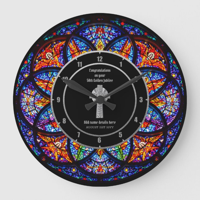 Pastor Priest Ordination Anniversary Stained Glass Large Clock (Front)