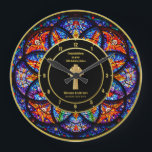 Pastor Priest Ordination Anniversary Stained Glass Large Clock<br><div class="desc">ANY number of years as an Ordained Pastor, Priest Minister Deacon etc. Ordination Anniversary personalised commemorative keepsake Gift with text template fields for you to add name, date and other text as desired. Add a personal message, greeting, Bible verse, scripture, proverb. Suitable for any milestone 1st 5th 10th 15th 20th...</div>