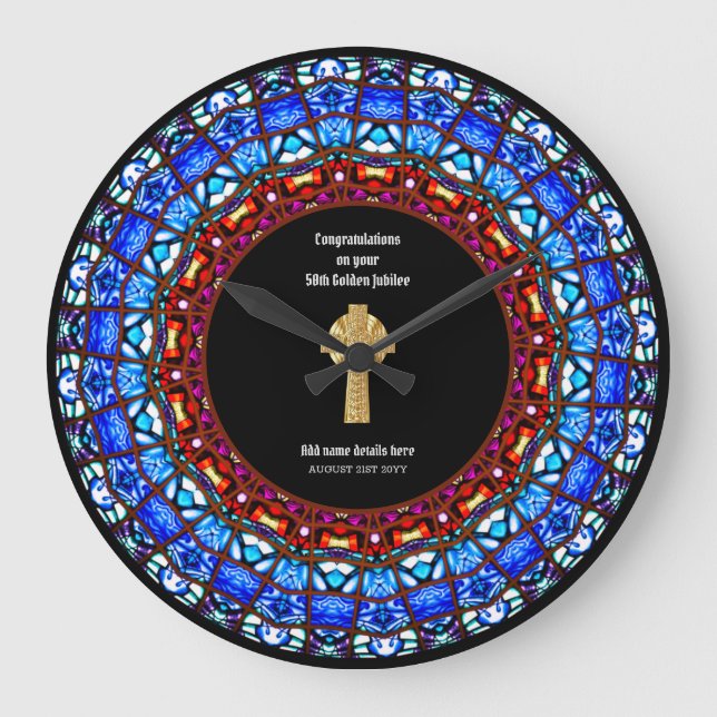 Pastor Priest Ordination Anniversary Stained Glass Large Clock (Front)