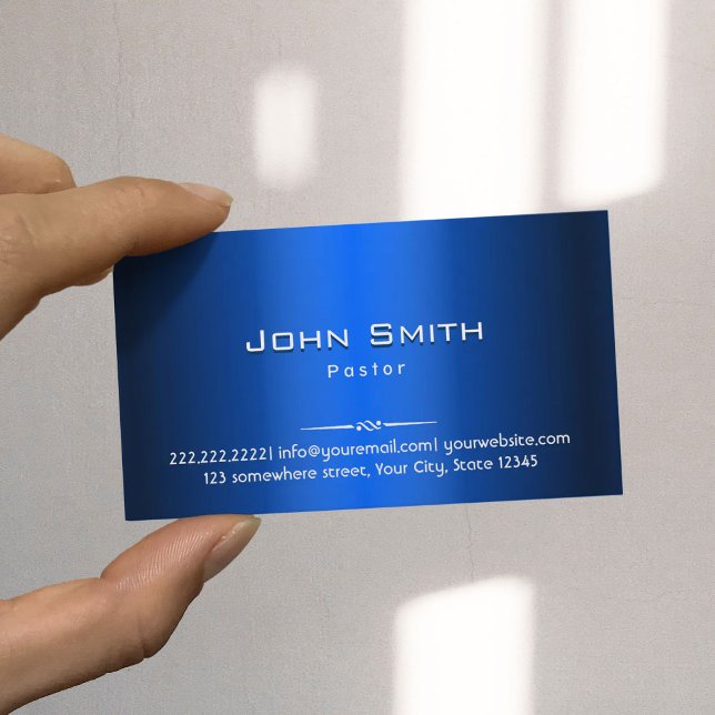 Pastor Royal Blue Metallic Business Card (Creator Uploaded)