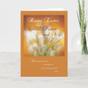 Pastor & Wife Happy Easter Lilies with Cross Holiday Card