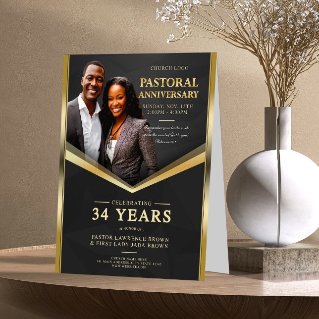 Pastoral Anniversary Black & Gold Frame Church  (Creator Uploaded)