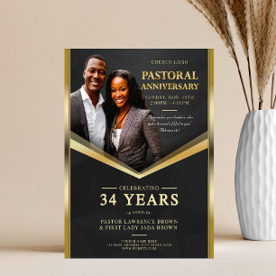 Pastoral Anniversary Black & Gold Frame Church  Flyer