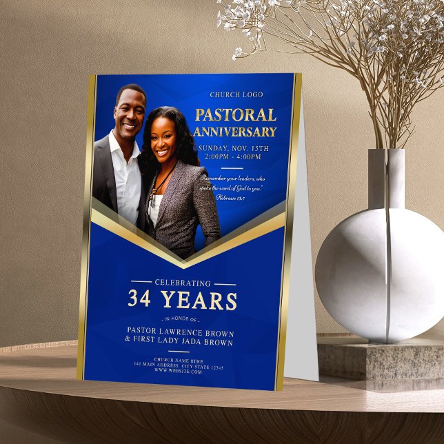 Pastoral Anniversary Blue & Gold Frame Church  (Creator Uploaded)