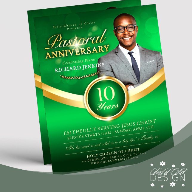 Pastoral Anniversary Green & Gold Church Event Flyer (Creator Uploaded)