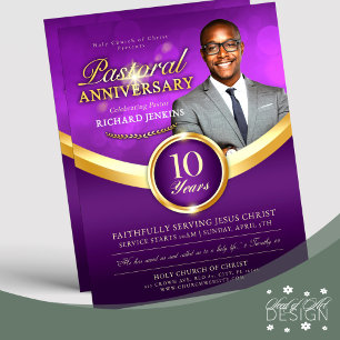 Pastoral Anniversary Purple & Gold Church Event Flyer