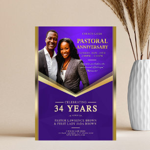 Pastoral Anniversary Purple & Gold Frame Church  Flyer