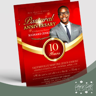 Pastoral Anniversary Red & Gold Church Event Flyer
