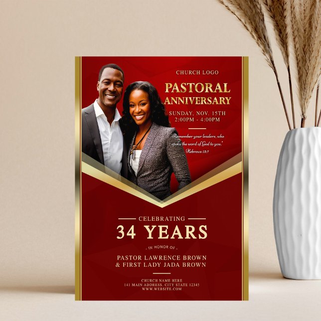 Pastoral Anniversary Red & Gold Frame Church  Flyer (Creator Uploaded)