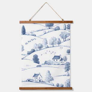 Pastoral Blue Toile Landscape Classic French Hanging Tapestry