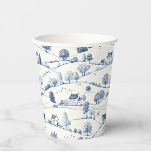 Pastoral Blue Toile Landscape Classic French Paper Cups