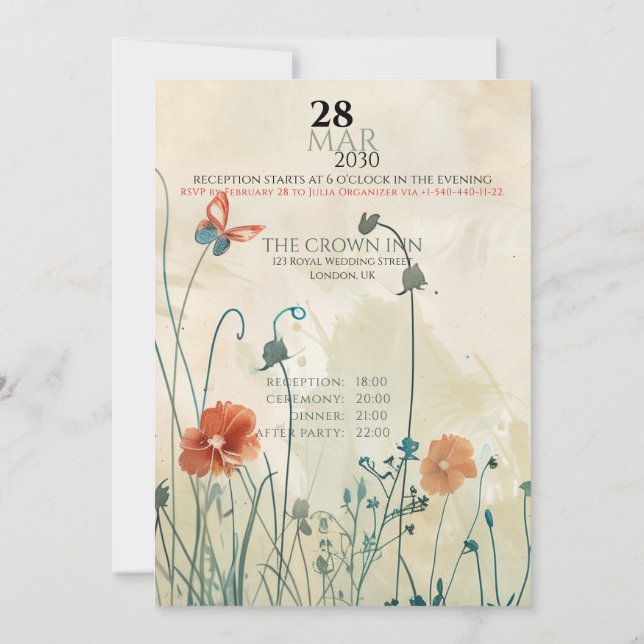 Pastoral Butterfly Wedding Invitation (Back)