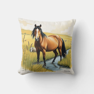 Pastoral Horse in Earthy Tones Cushion